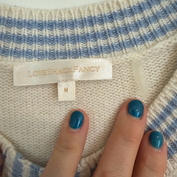LoveShackFancy Keoni Cardigan in Blue Bells Flare Sleeved Sweater - Picture 7 of 9